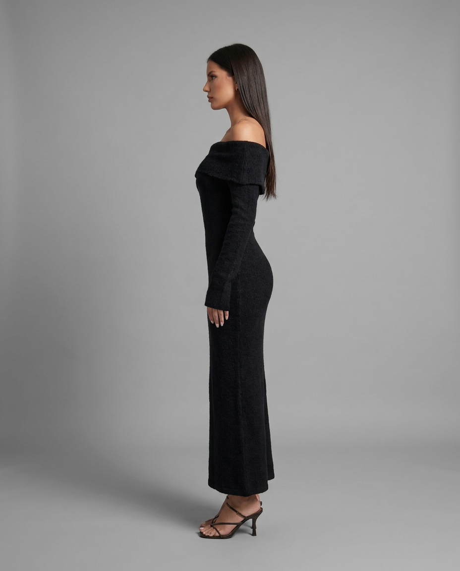 Beige Off Shoulder Textured Knit Midi Jumper Dress, image 8