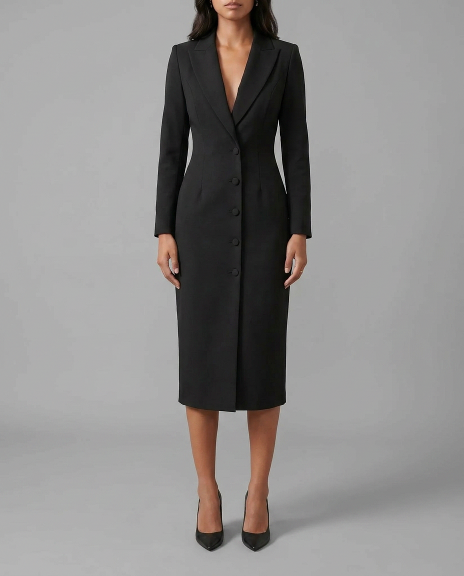 Ivory Blazer Midi Tuxedo Dress