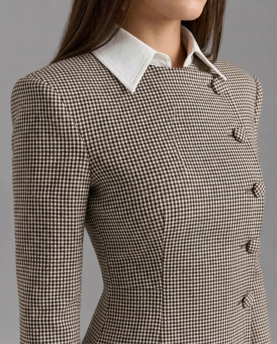 Brown Houndstooth Mini Dress