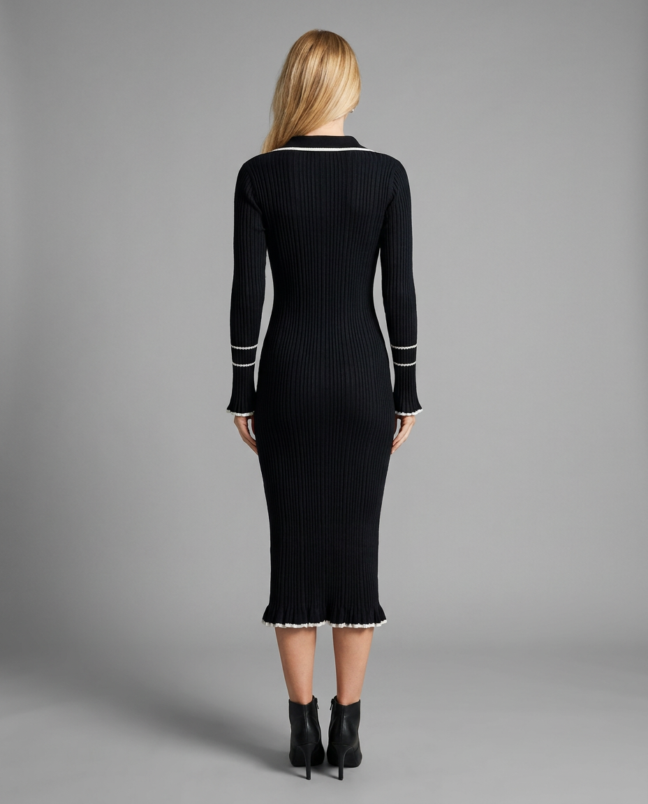 Ribbed Polo Midi Knitted Dress