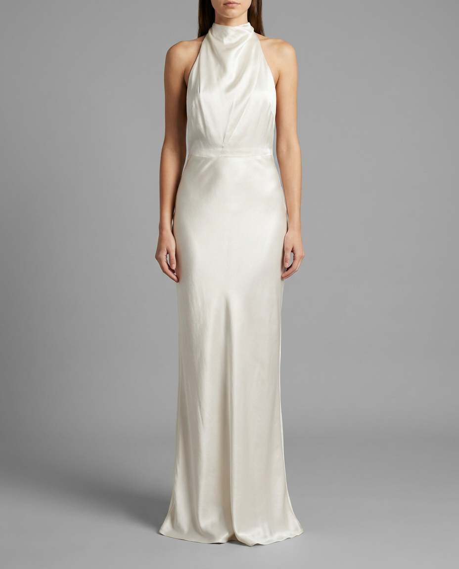 Ivory Satin Backless Maxi Dress