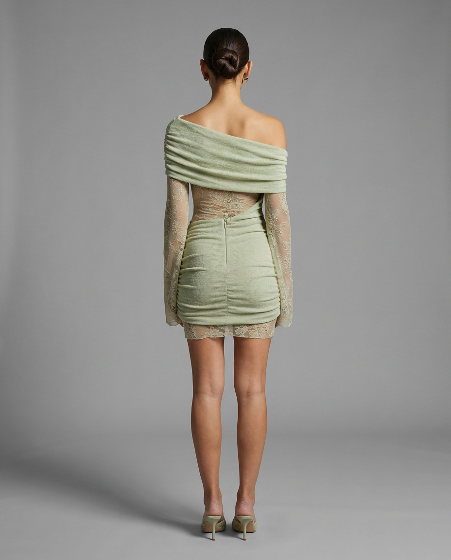 Pastel Green Lace Off-Shoulder Mini Dress