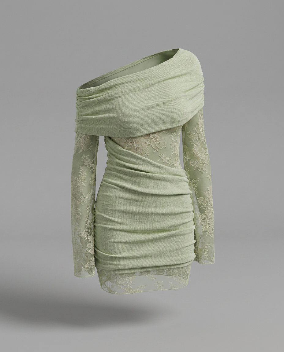 Pastel Green Lace Off-Shoulder Mini Dress