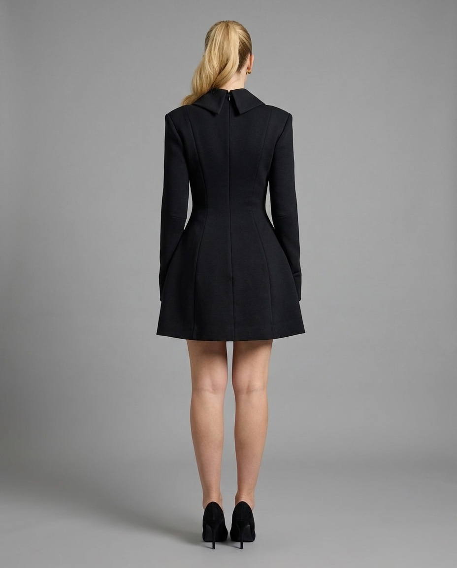 Black Collared Fit-and-Flare Mini Dress