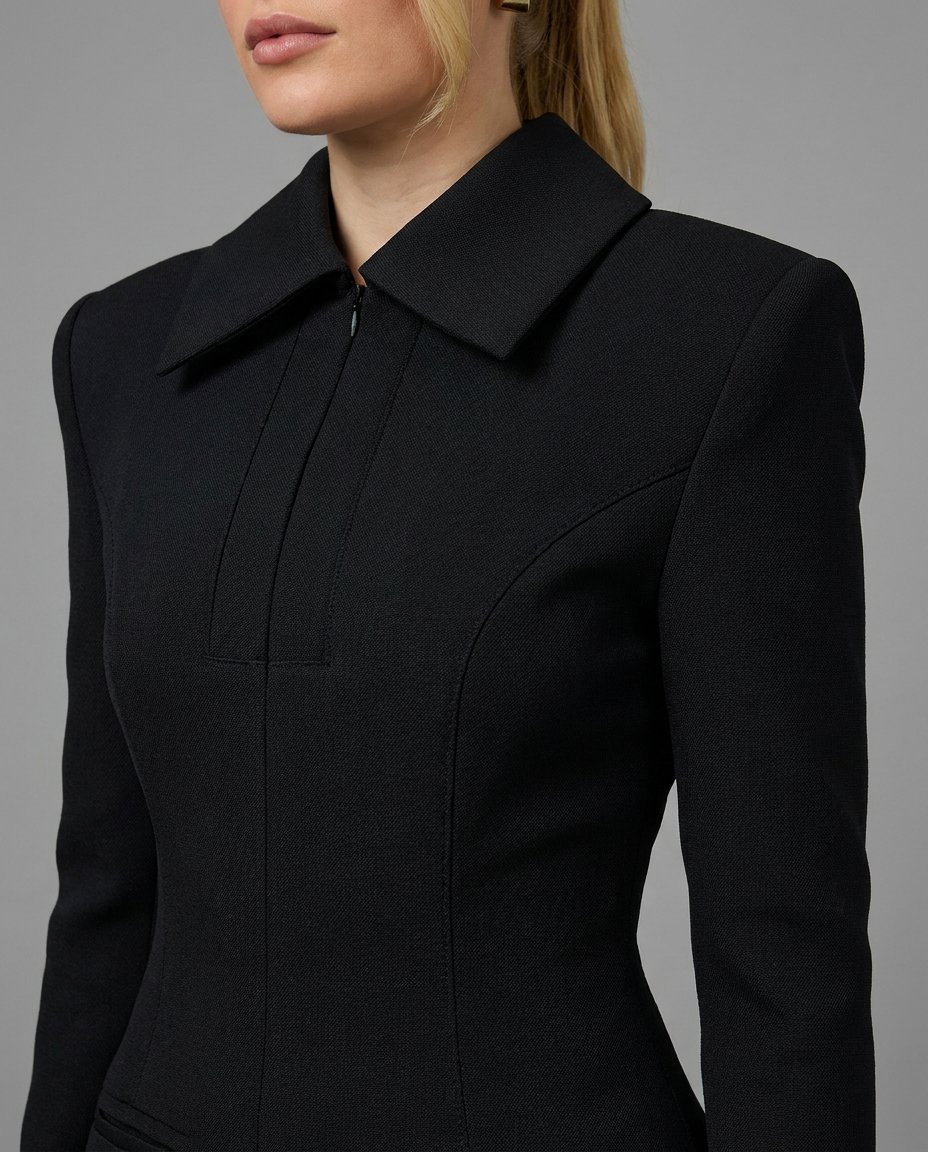 Black Collared Fit-and-Flare Mini Dress