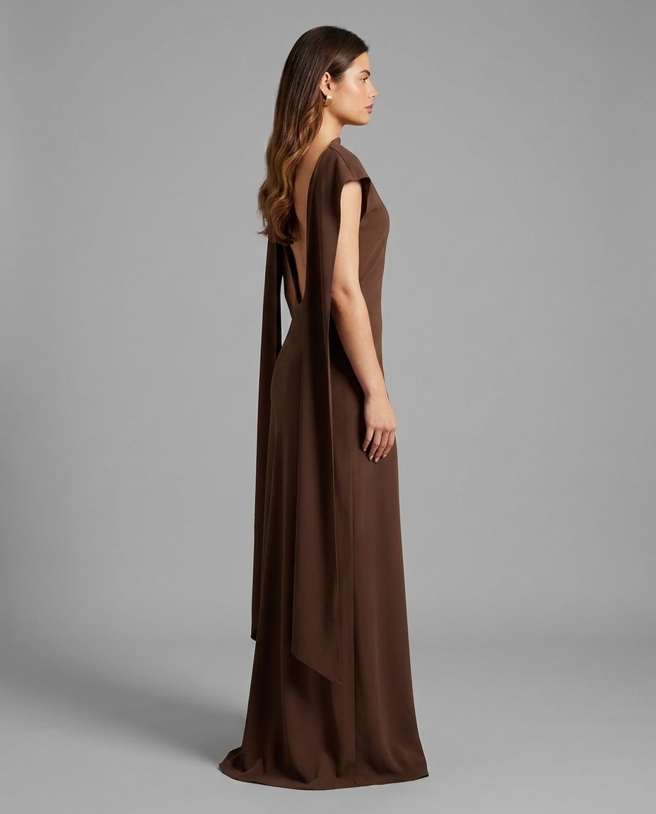 Chocolate Cape Back Maxi Dress