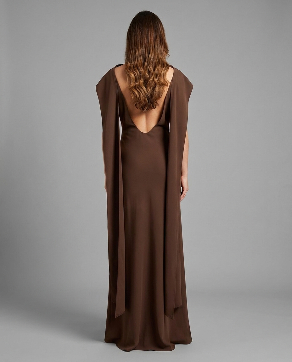 Chocolate Cape Back Maxi Dress