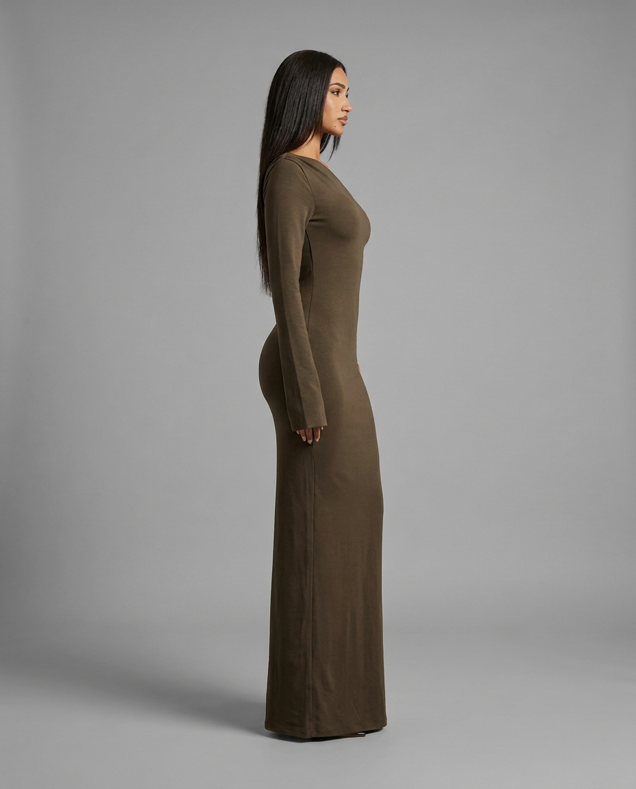 Brown One-Shoulder Bodycon Maxi Dress