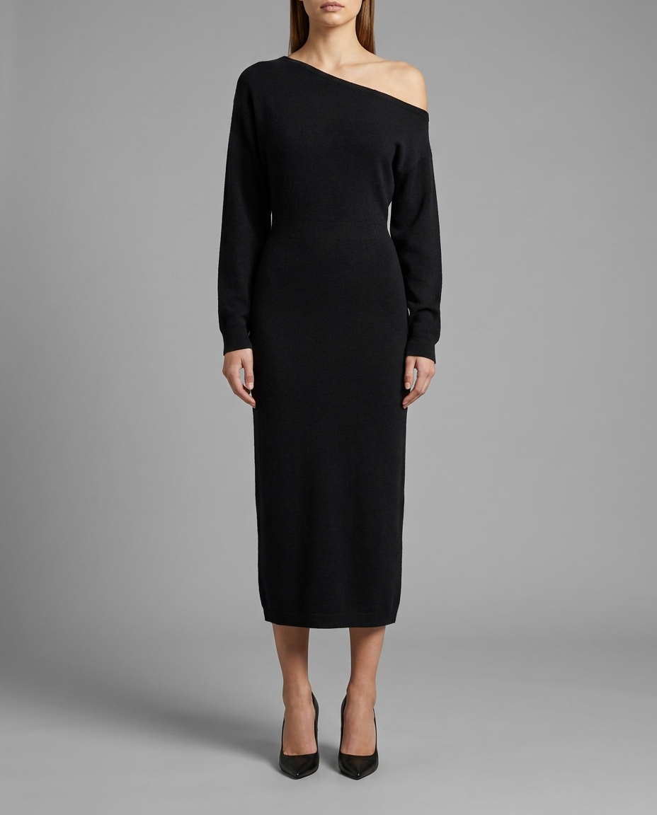 One-Shoulder Midi Jumper Knitted Dress