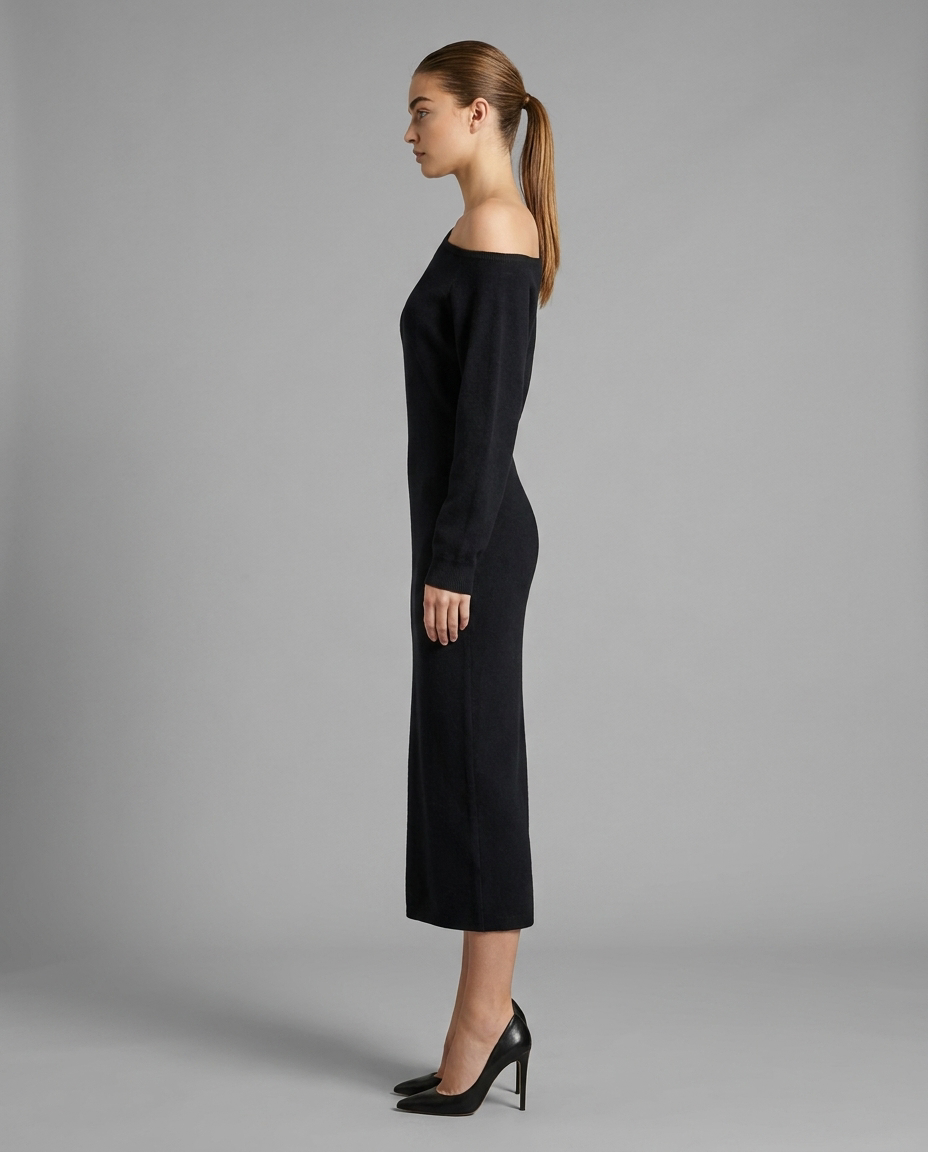 One-Shoulder Midi Jumper Knitted Dress