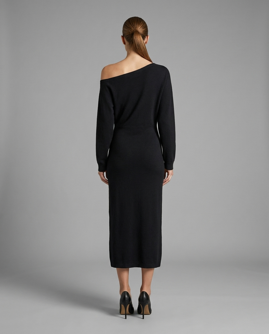 One-Shoulder Midi Jumper Knitted Dress