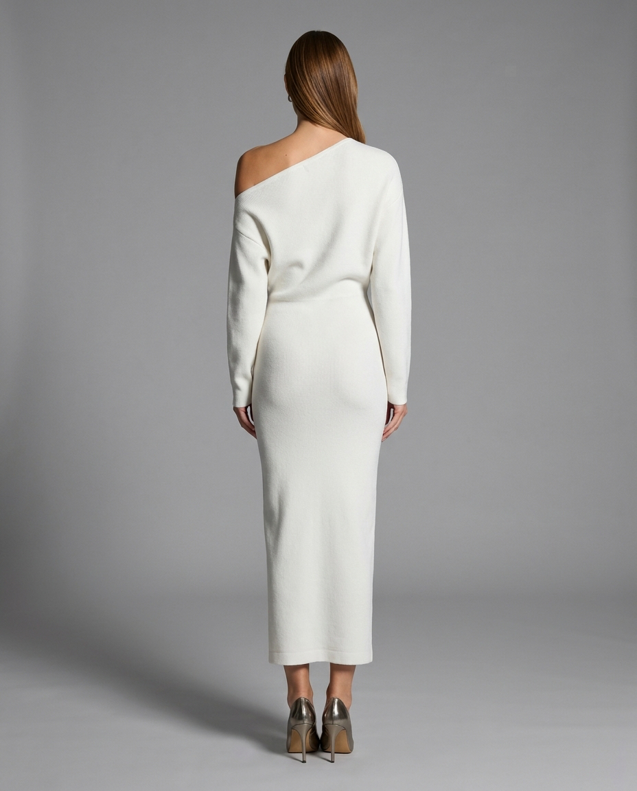 One-Shoulder Midi Jumper Knitted Dress