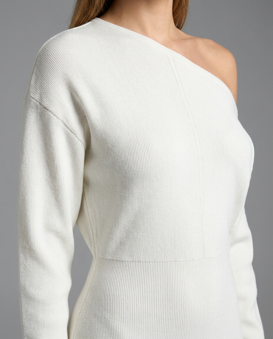 One-Shoulder Midi Jumper Knitted Dress