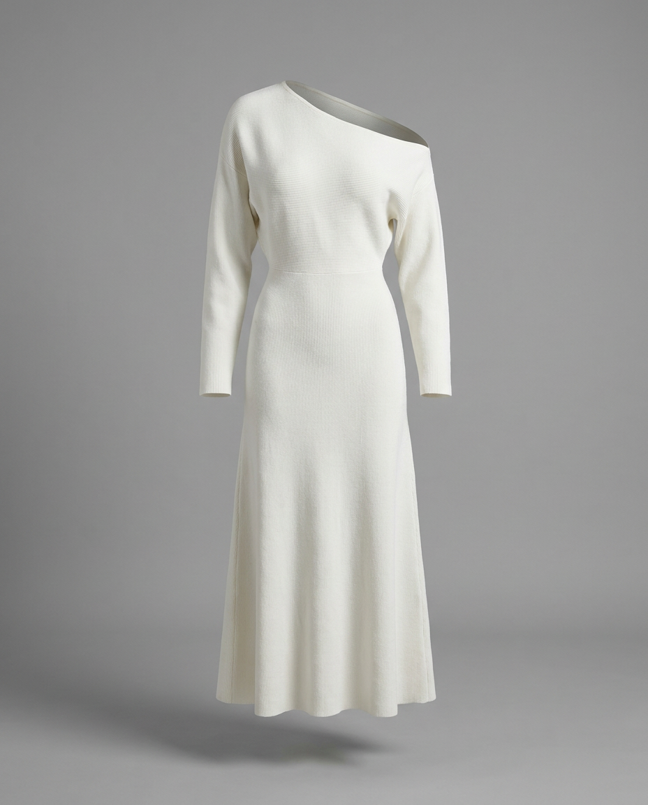 One-Shoulder Midi Jumper Knitted Dress