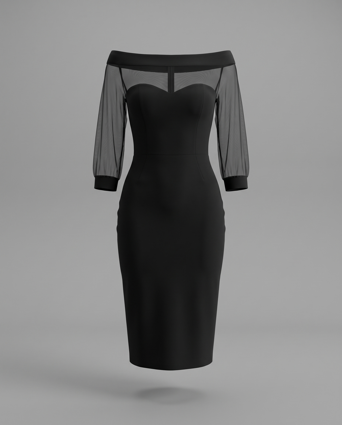 Black Off Shoulder Bardot Midi Dress With Mesh Sleeves, image 5