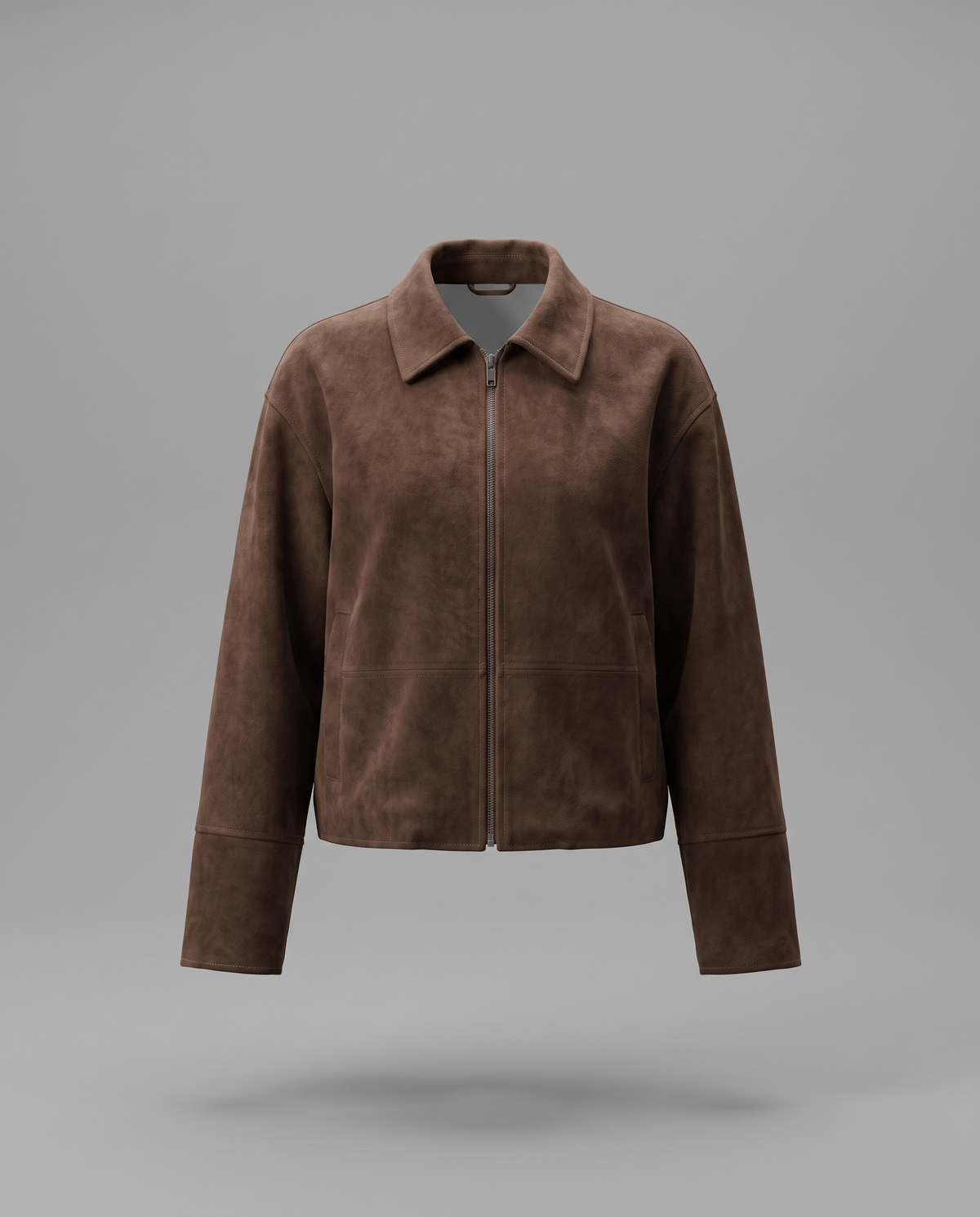 Brown Suede Oversized Bomber Jacket With Point Collar, image 5