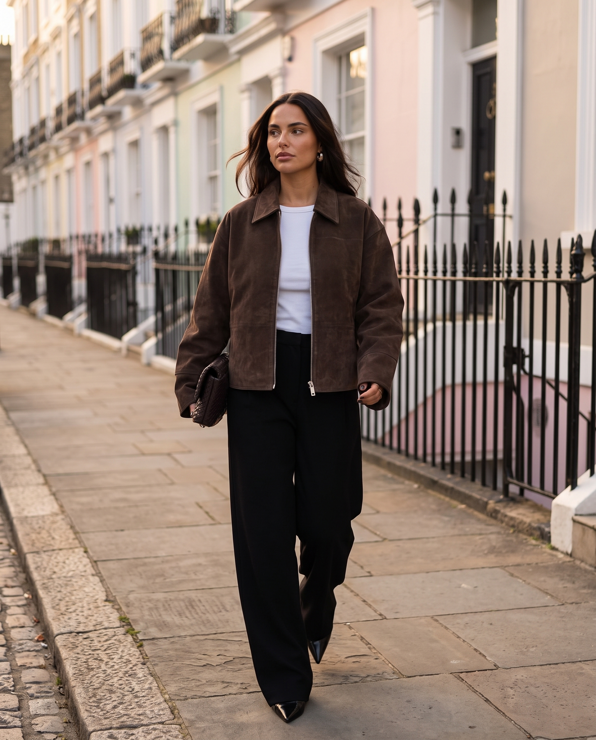 Brown Suede Oversized Bomber Jacket With Point Collar, image 6