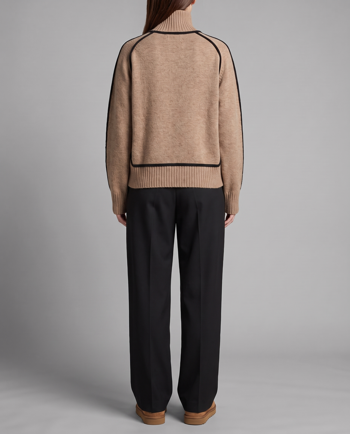 Camel Turtleneck Jumper With Black Contrast Piping, image 3