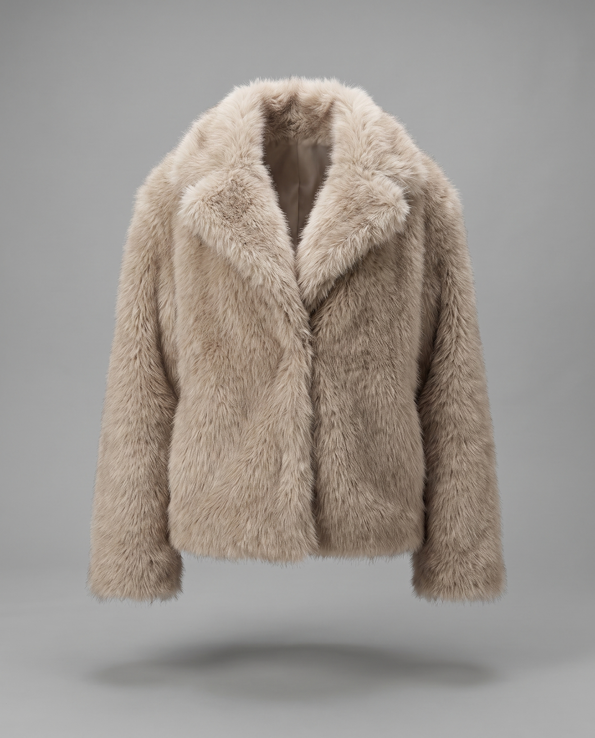 Beige Faux Fur Jacket With Wide Collar, image 5