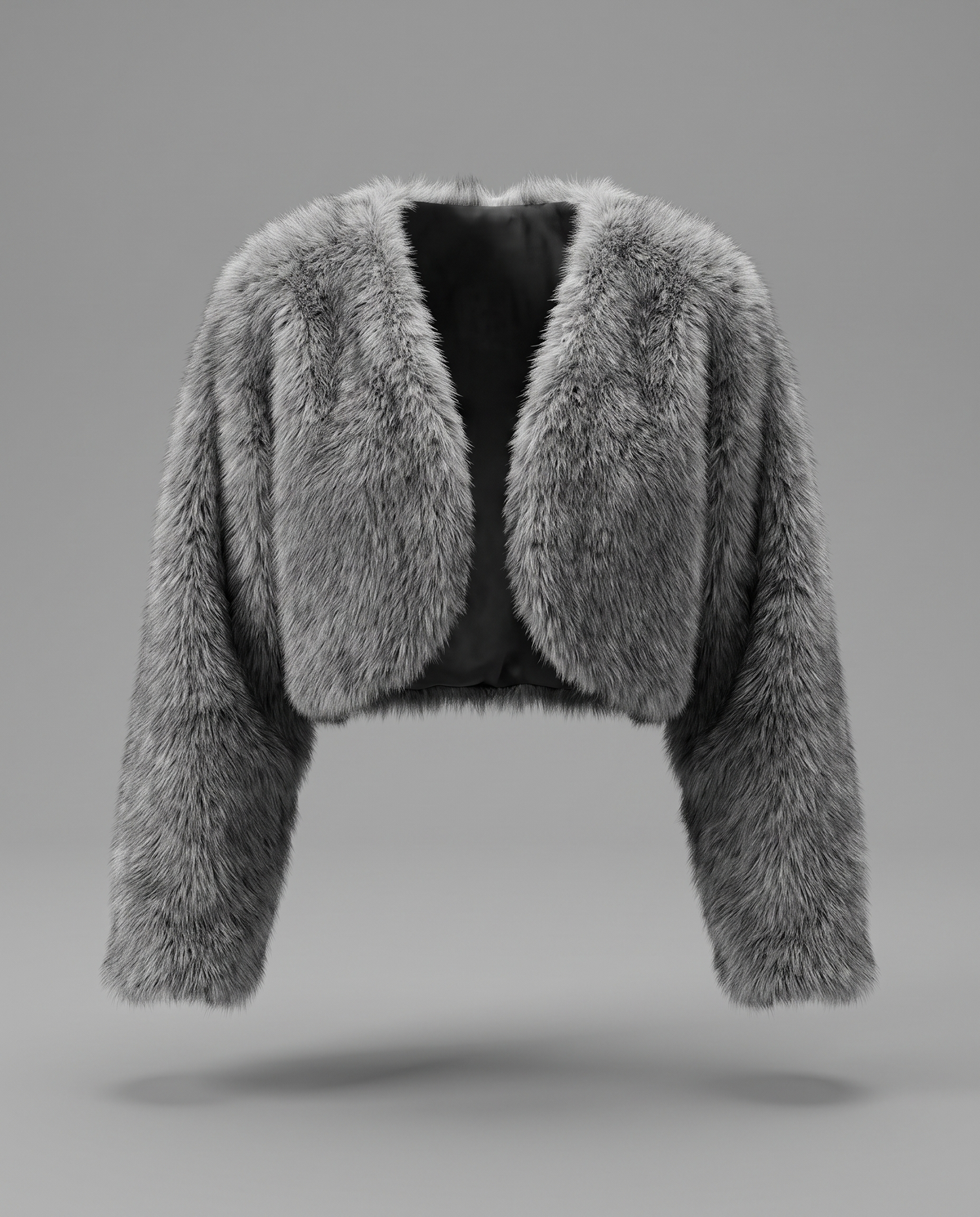White Cropped Faux Fur Jacket With Open Front, image 11