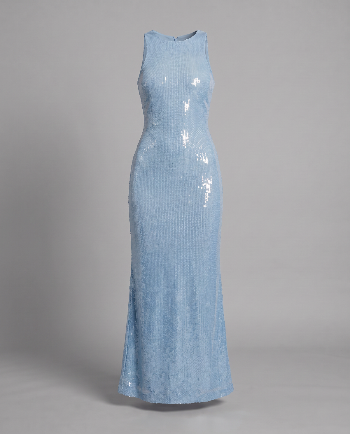 Baby Blue Sequin Maxi Dress With High Neck, flat lay