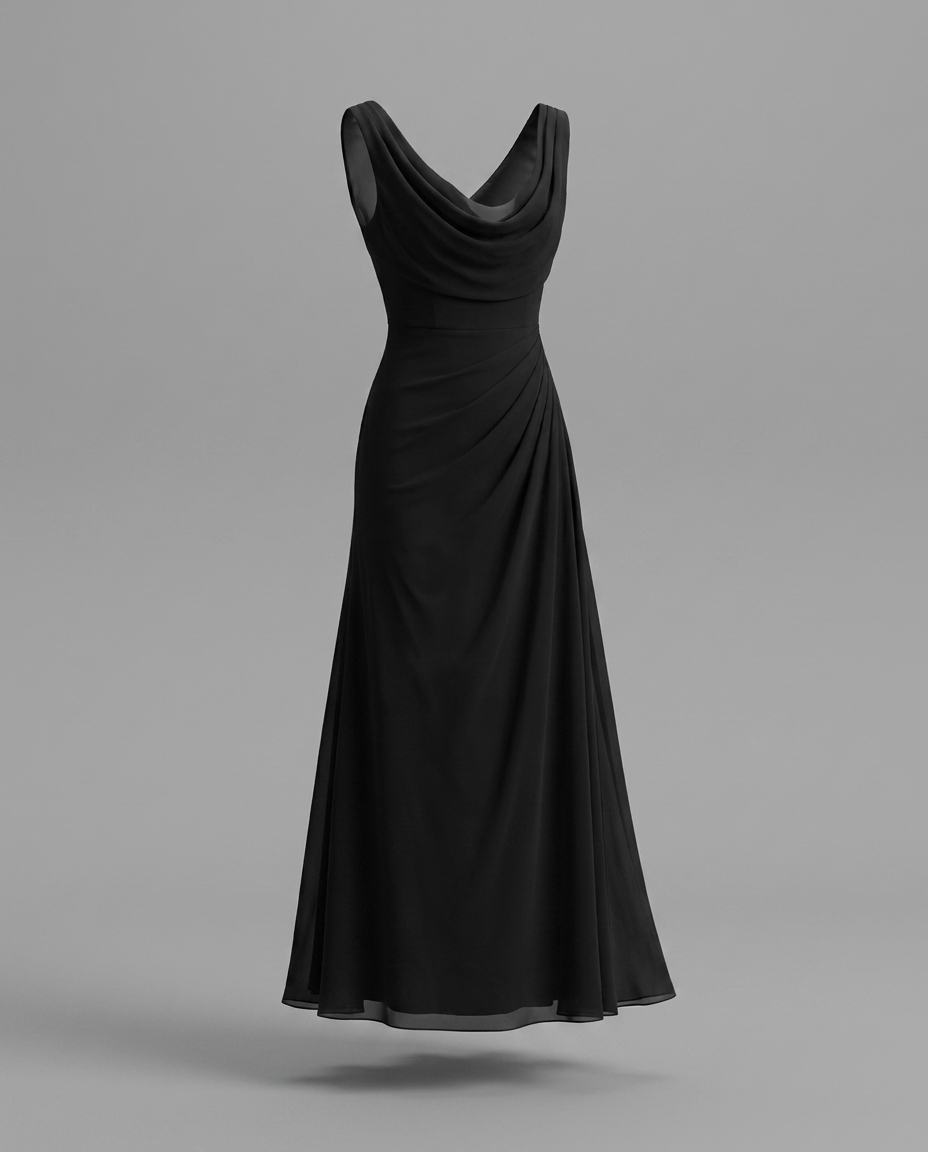 Taupe Cowl Neck Chiffon Maxi Dress With Ruched Waist, image 8