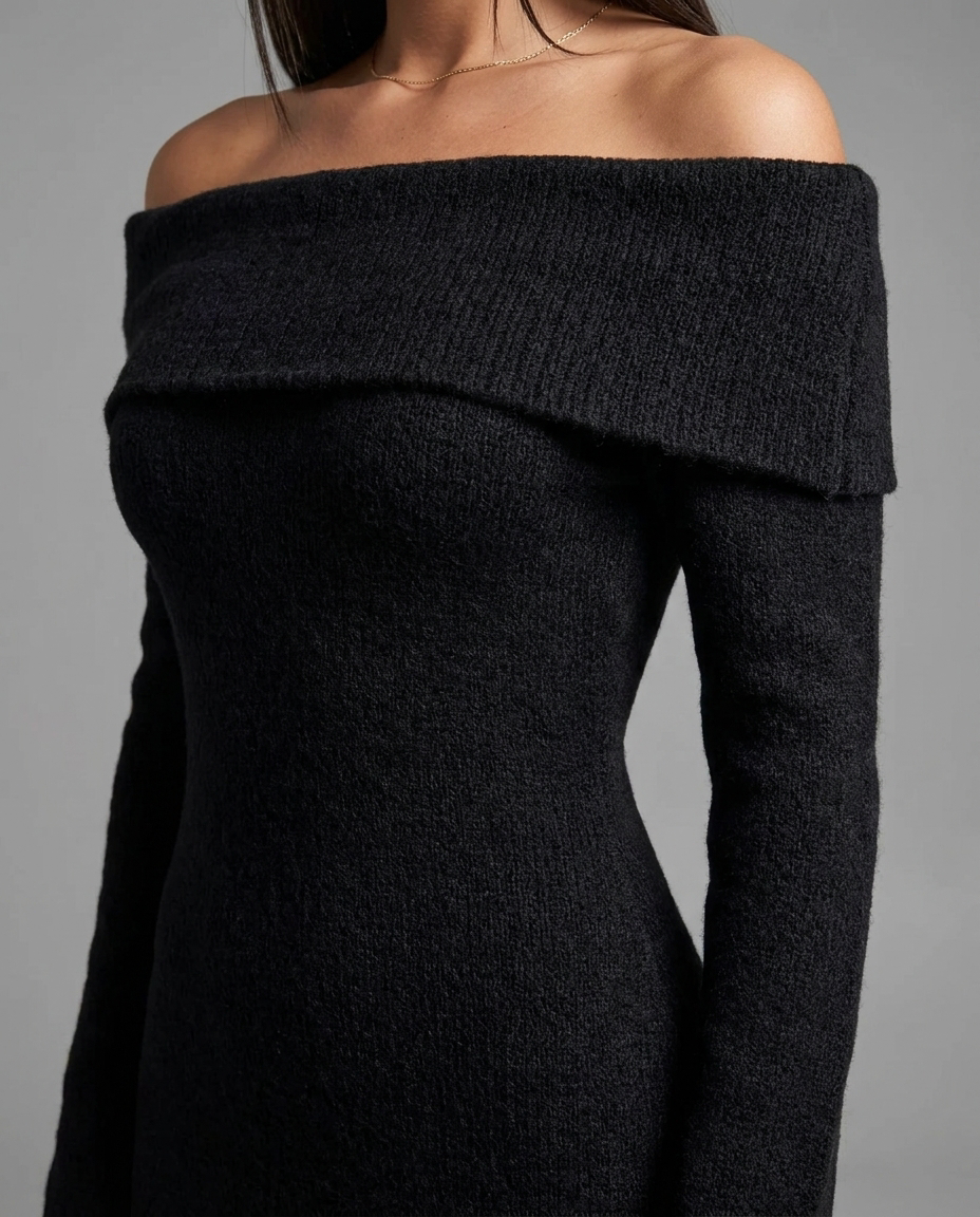 Beige Off Shoulder Textured Knit Midi Jumper Dress, image 10