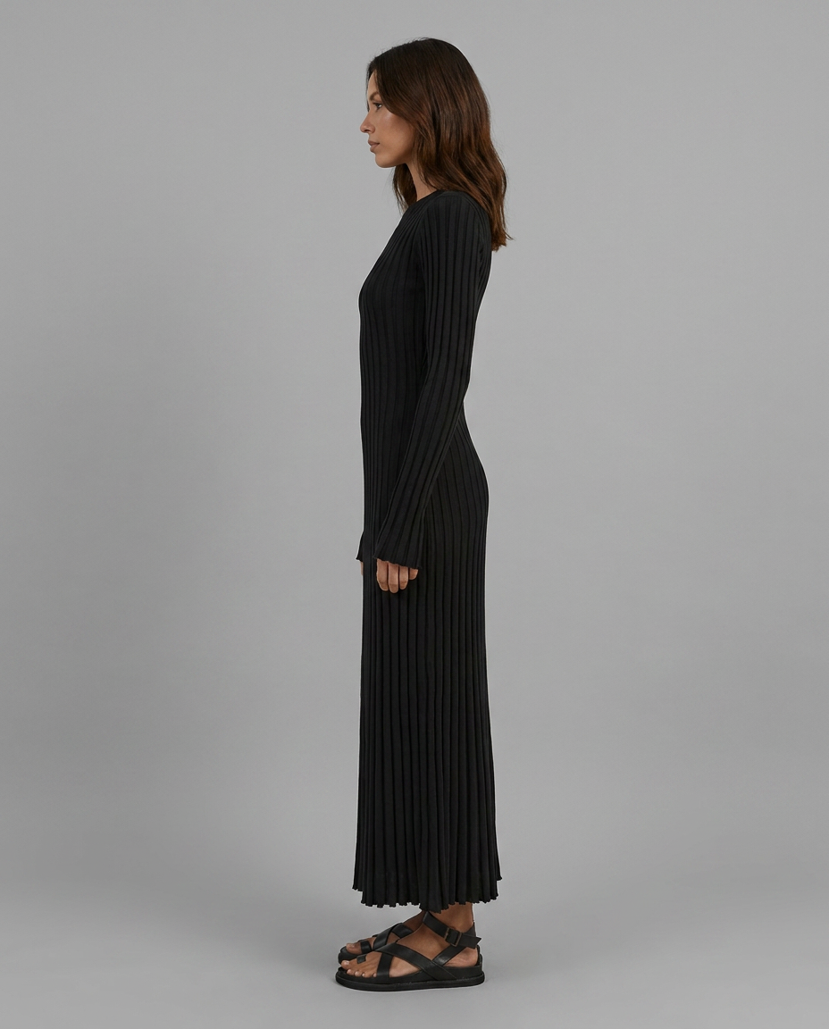 Beige Ribbed Knit Maxi Jumper Dress With Long Sleeves, image 8