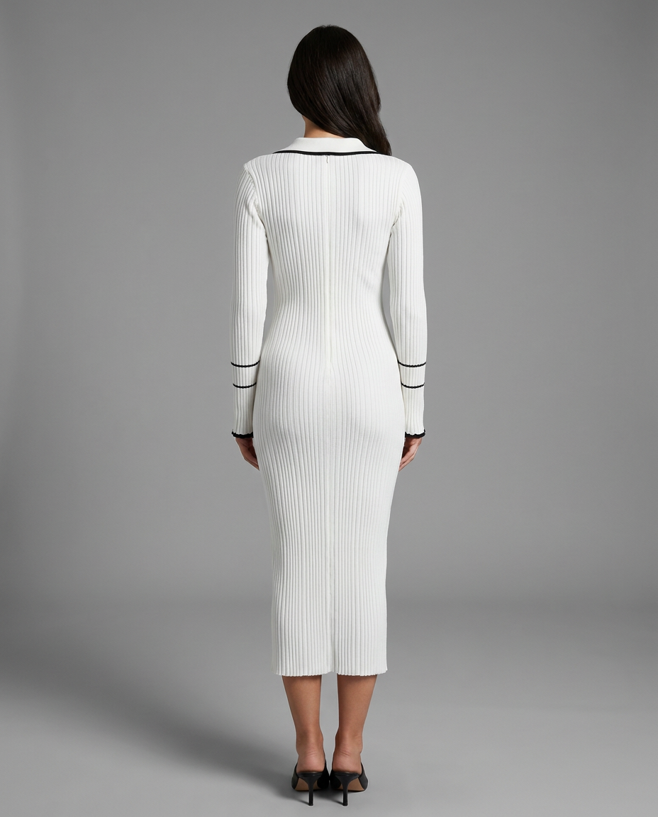 Ribbed Polo Midi Knitted Dress