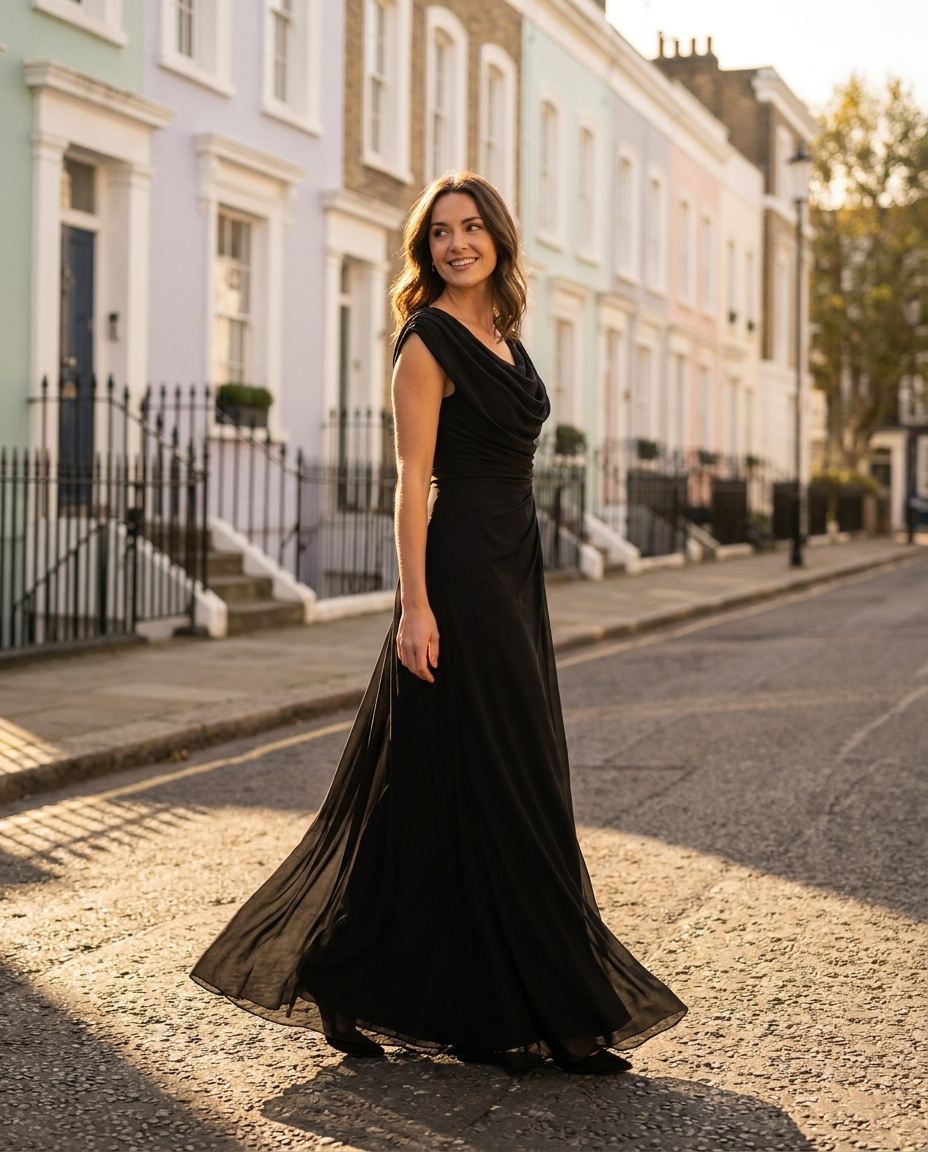Cowl Neck Chiffon Maxi Dress