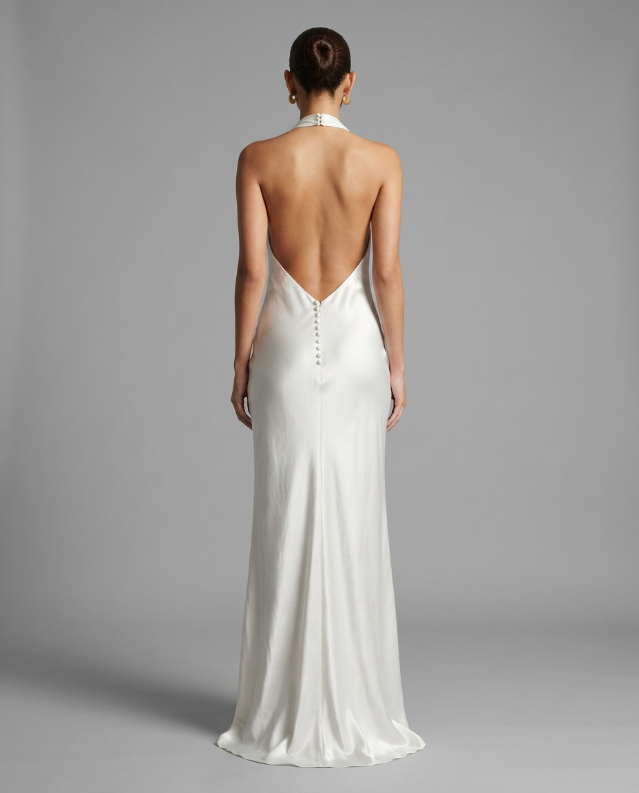 Ivory Satin Backless Maxi Dress
