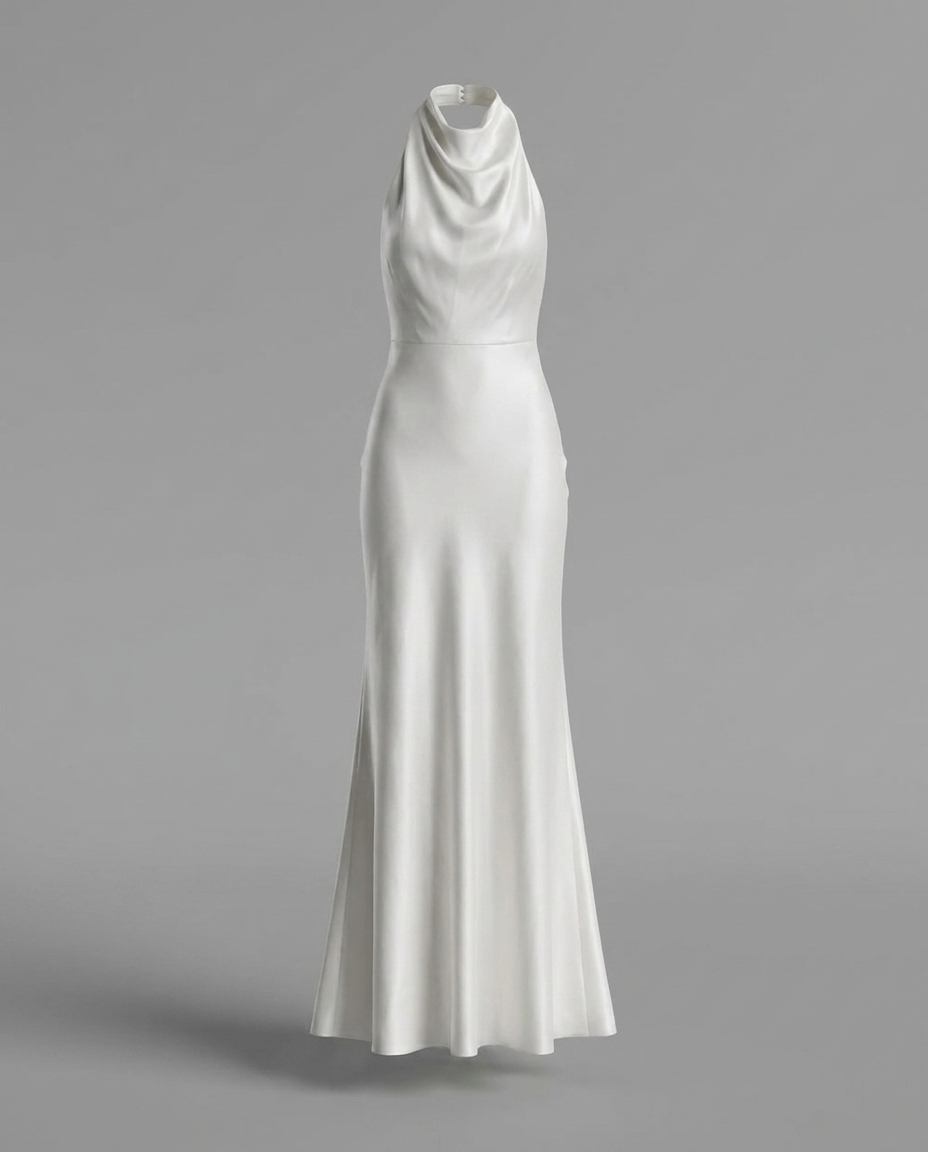 Ivory Satin Backless Maxi Dress