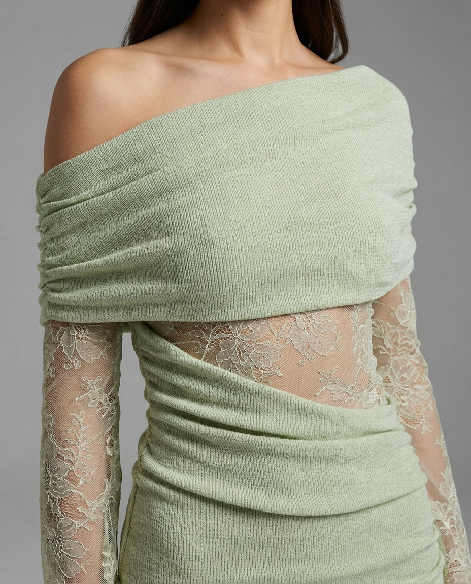 Pastel Green Lace Off-Shoulder Mini Dress