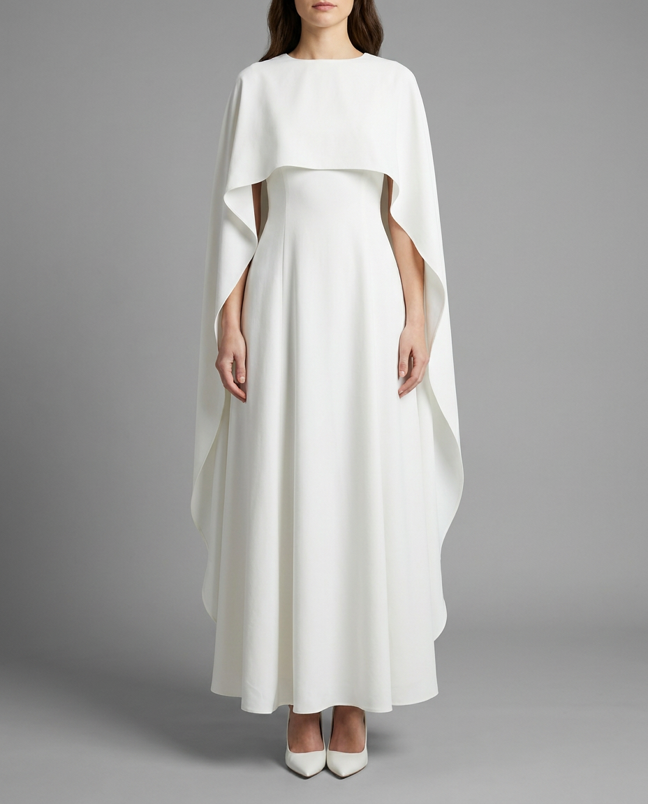 Ivory Cape Bridal Maxi Dress