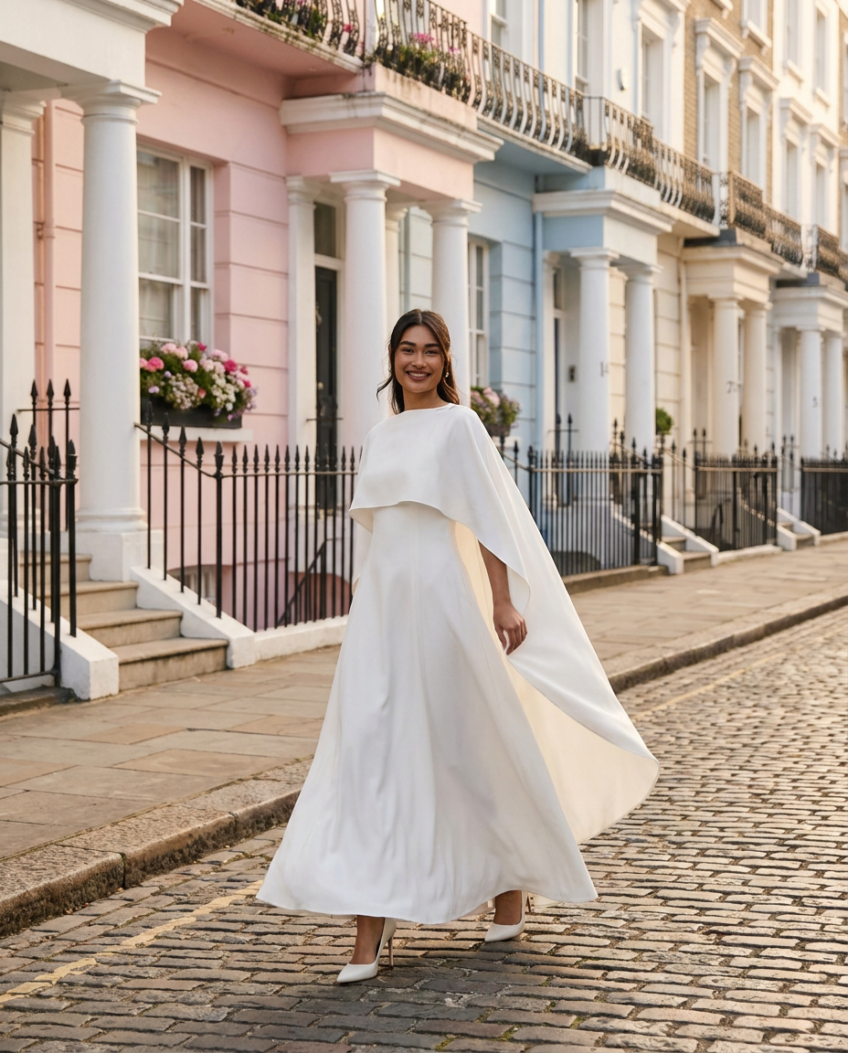 Ivory Cape Bridal Maxi Dress