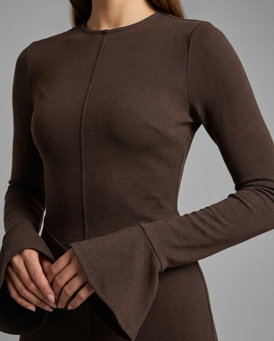 Chocolate Fluted Sleeve Maxi Knitted Dress
