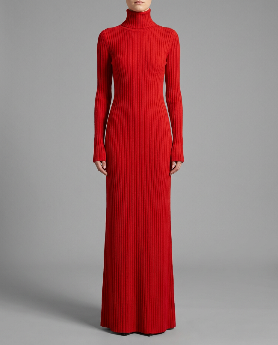 Roll Neck Pleated Midi Jumper Knitted Dress