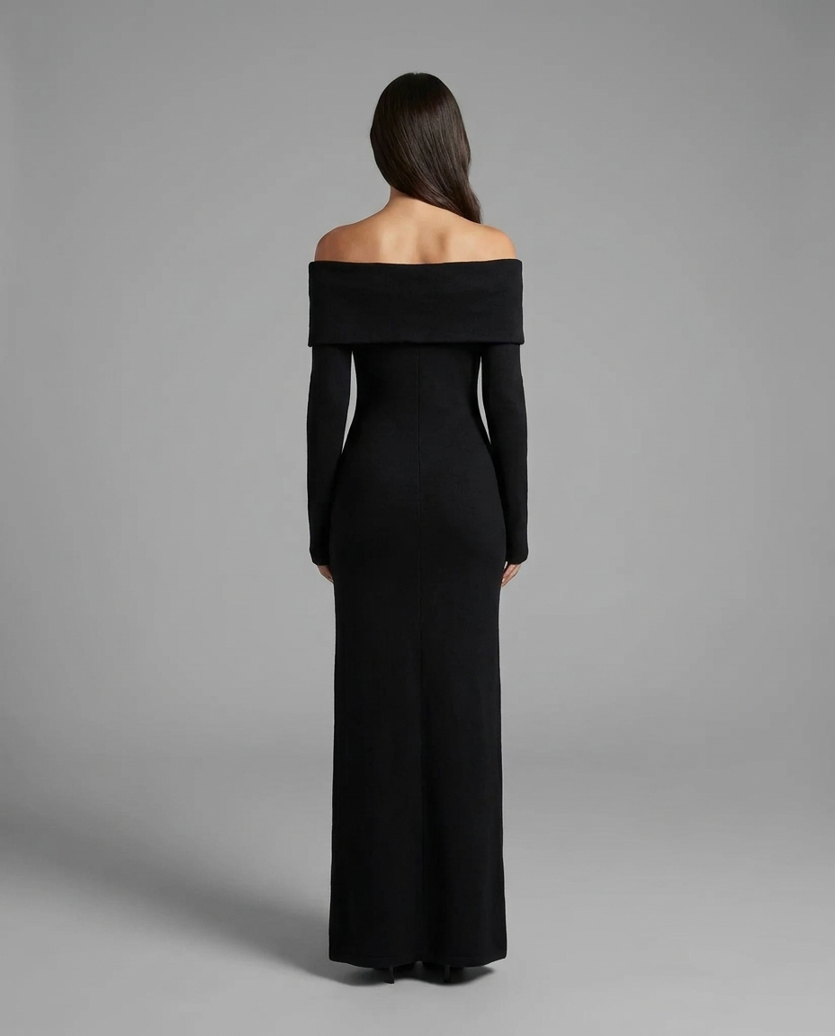 Off-Shoulder Textured Midi Jumper Knitted Dress