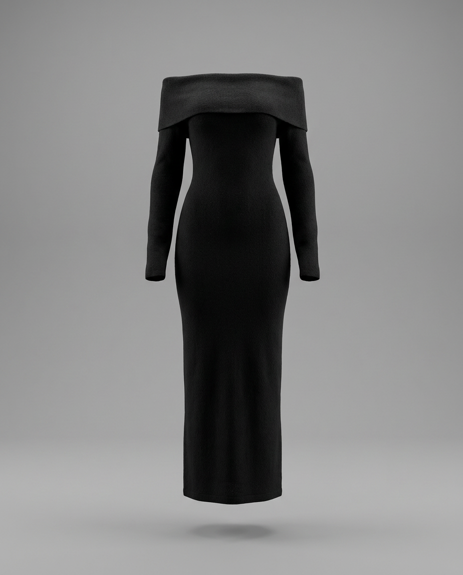 Off-Shoulder Textured Midi Jumper Knitted Dress