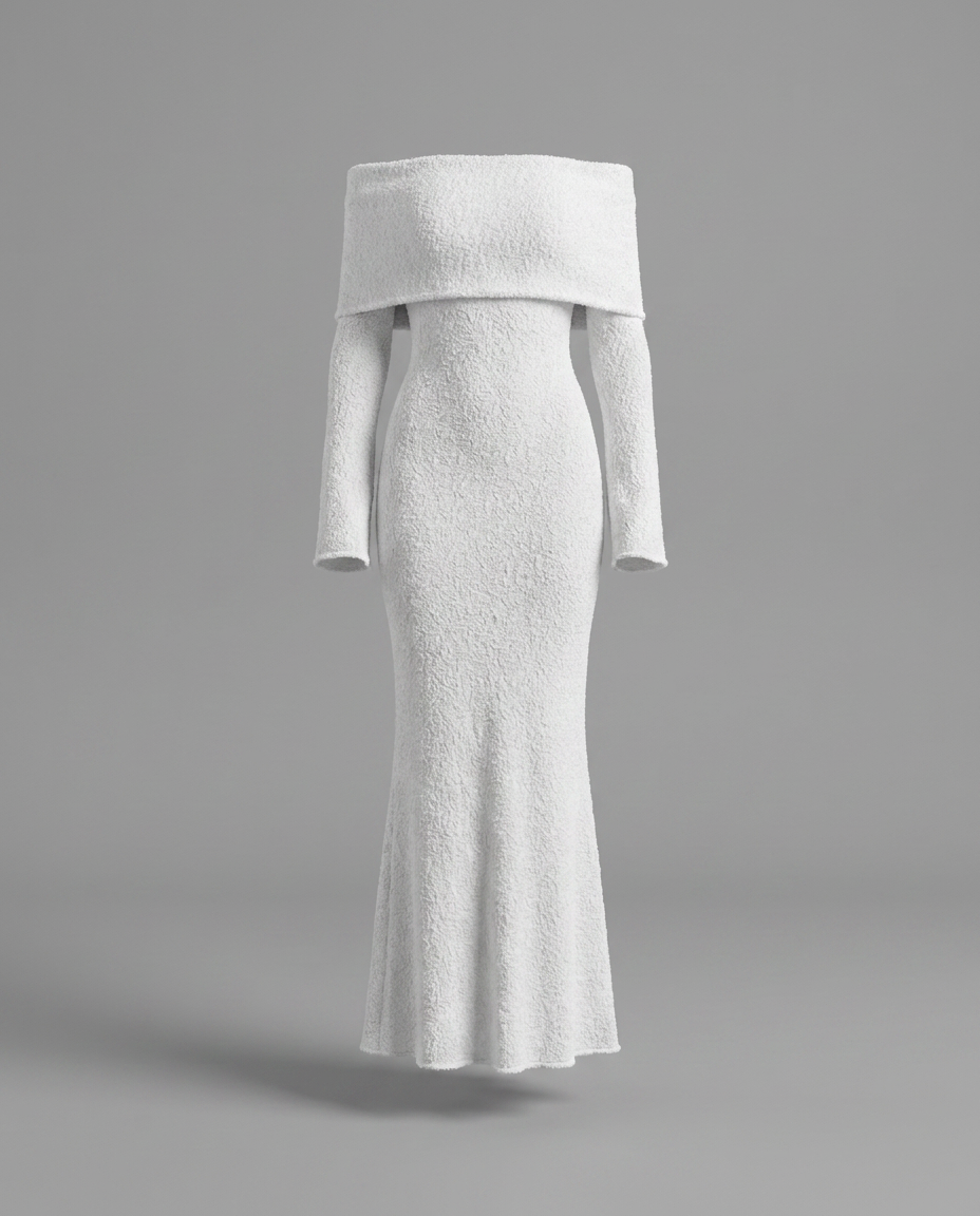 Off-Shoulder Textured Midi Jumper Knitted Dress