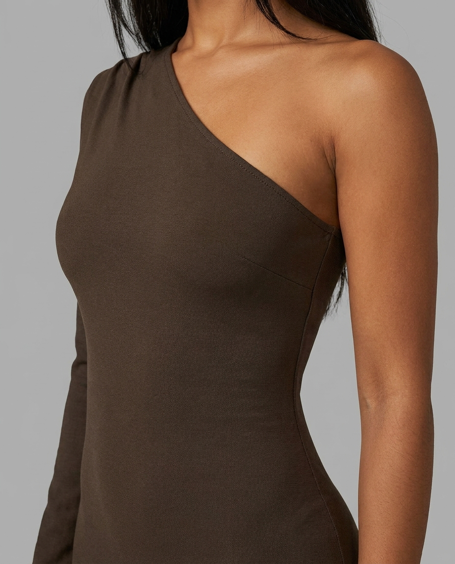 Brown One-Shoulder Bodycon Maxi Dress