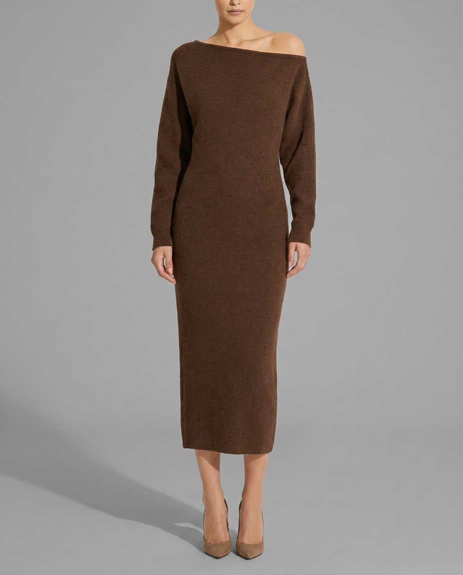 One-Shoulder Midi Jumper Knitted Dress