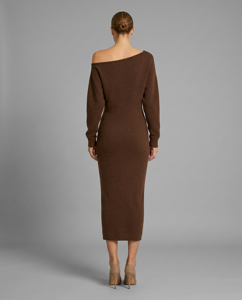 One-Shoulder Midi Jumper Knitted Dress