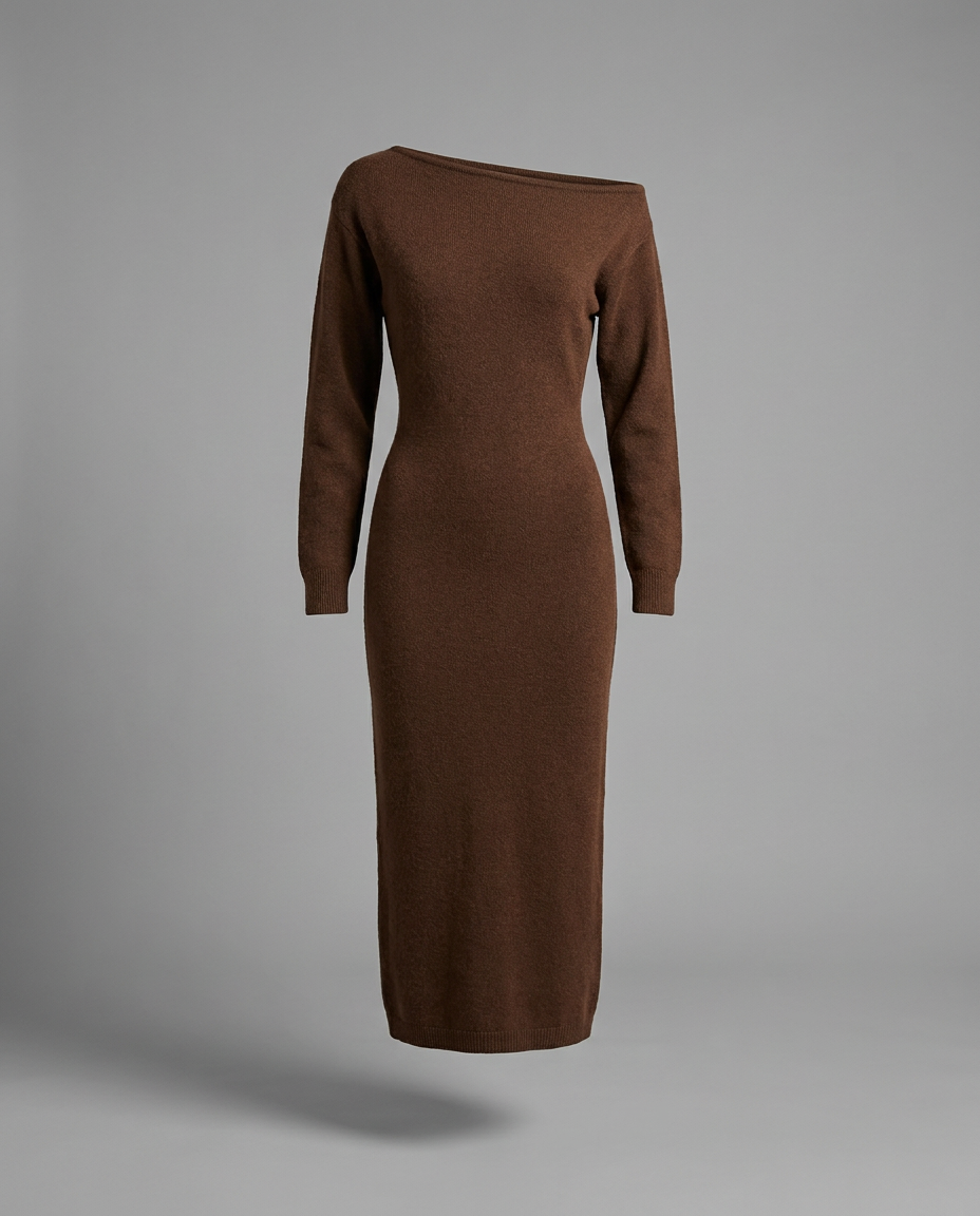 One-Shoulder Midi Jumper Knitted Dress