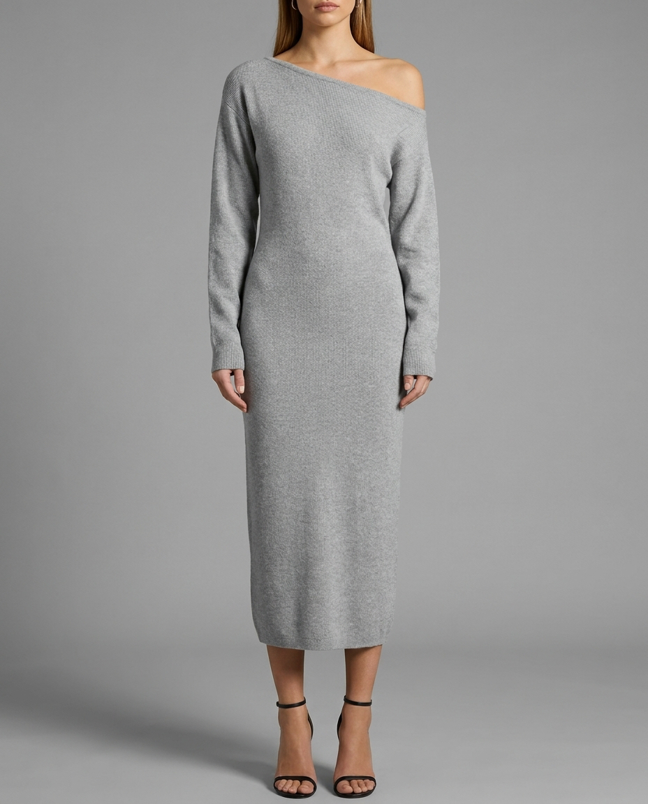 One-Shoulder Midi Jumper Knitted Dress