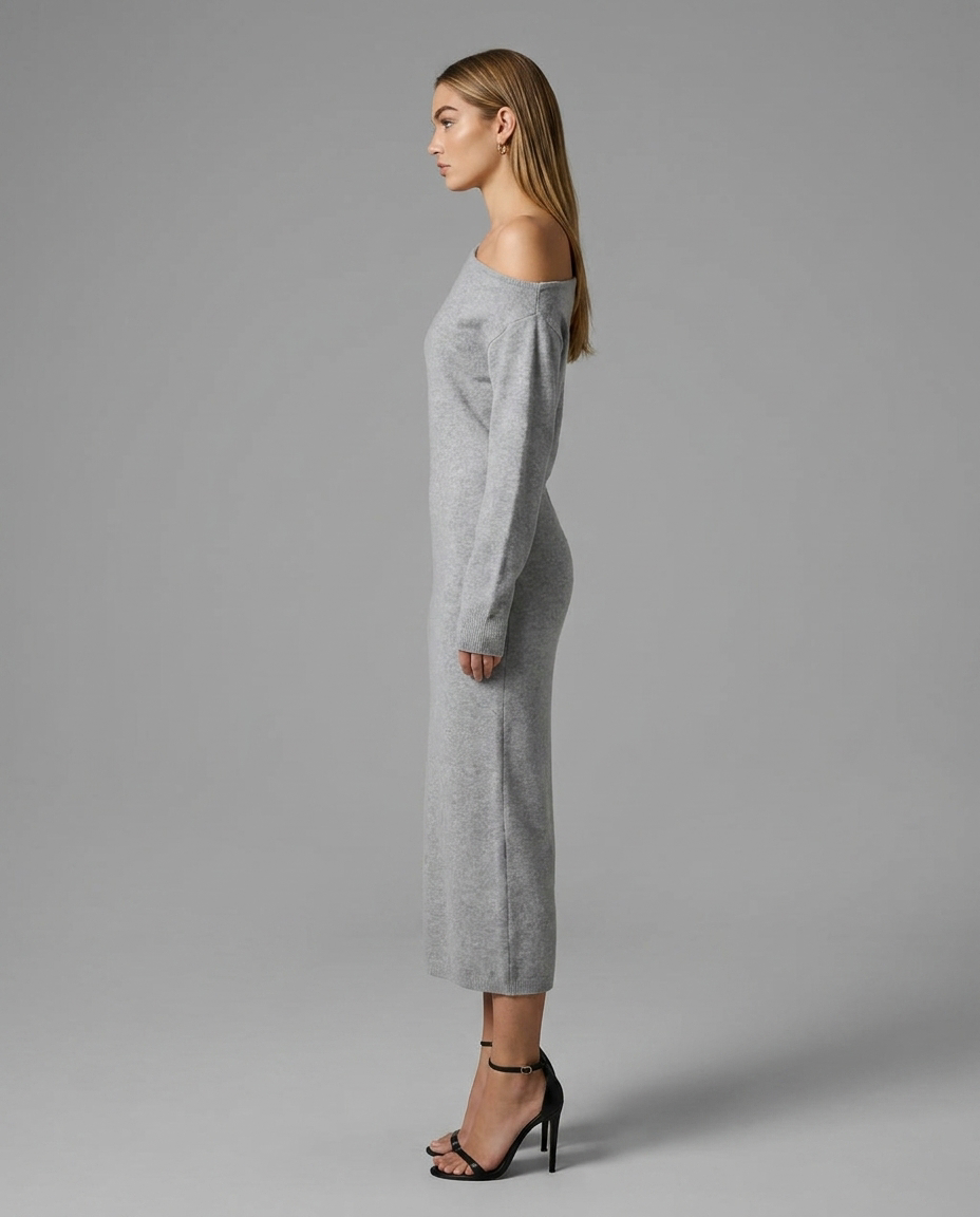 One-Shoulder Midi Jumper Knitted Dress