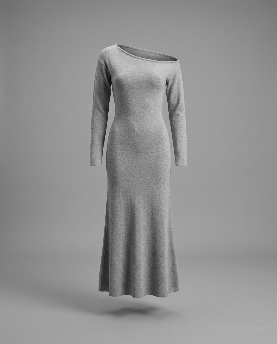 One-Shoulder Midi Jumper Knitted Dress