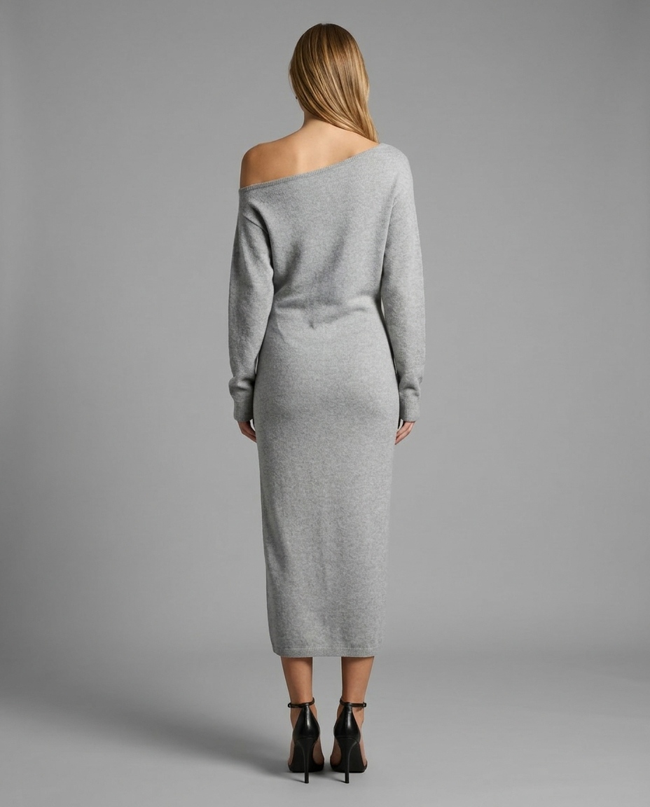 One-Shoulder Midi Jumper Knitted Dress