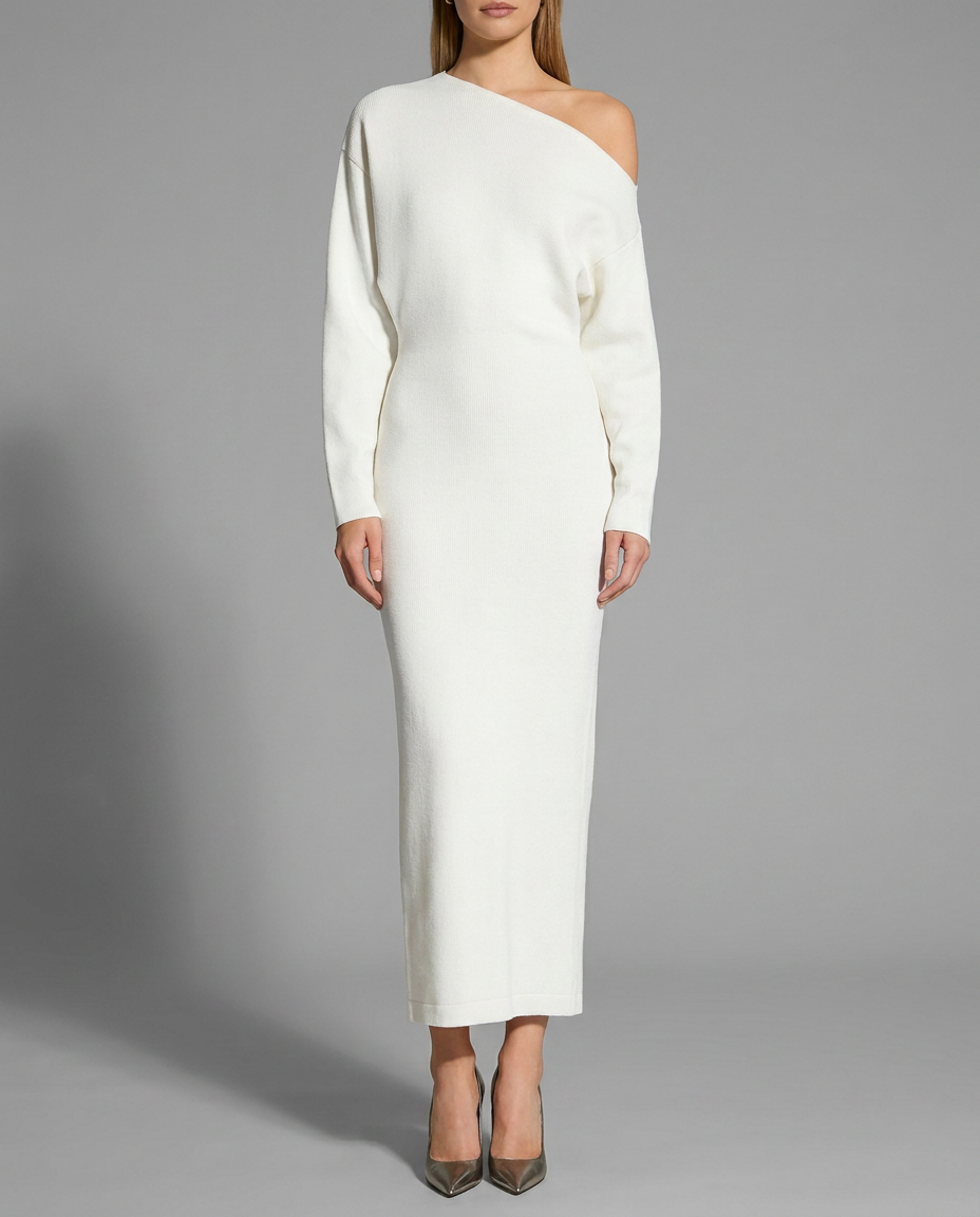 One-Shoulder Midi Jumper Knitted Dress