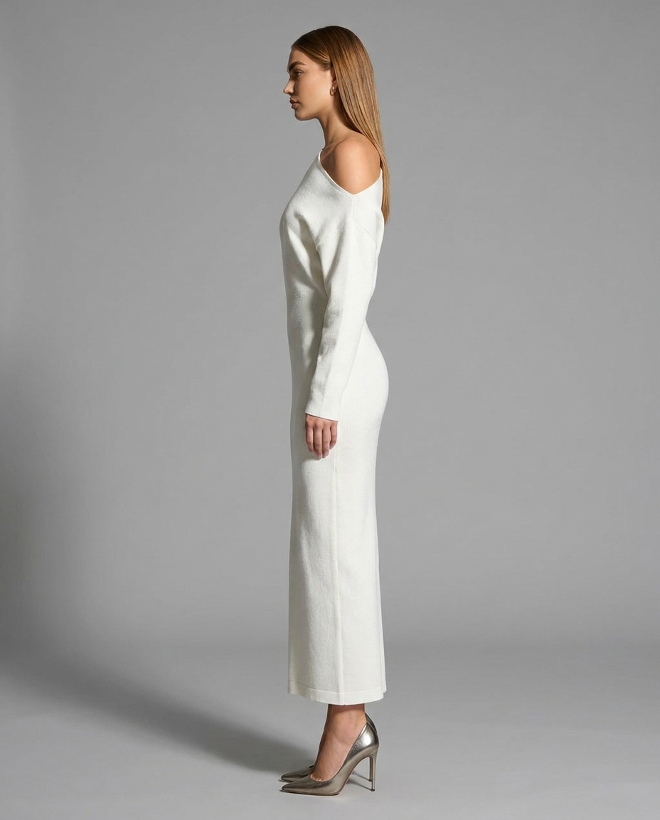 One-Shoulder Midi Jumper Knitted Dress